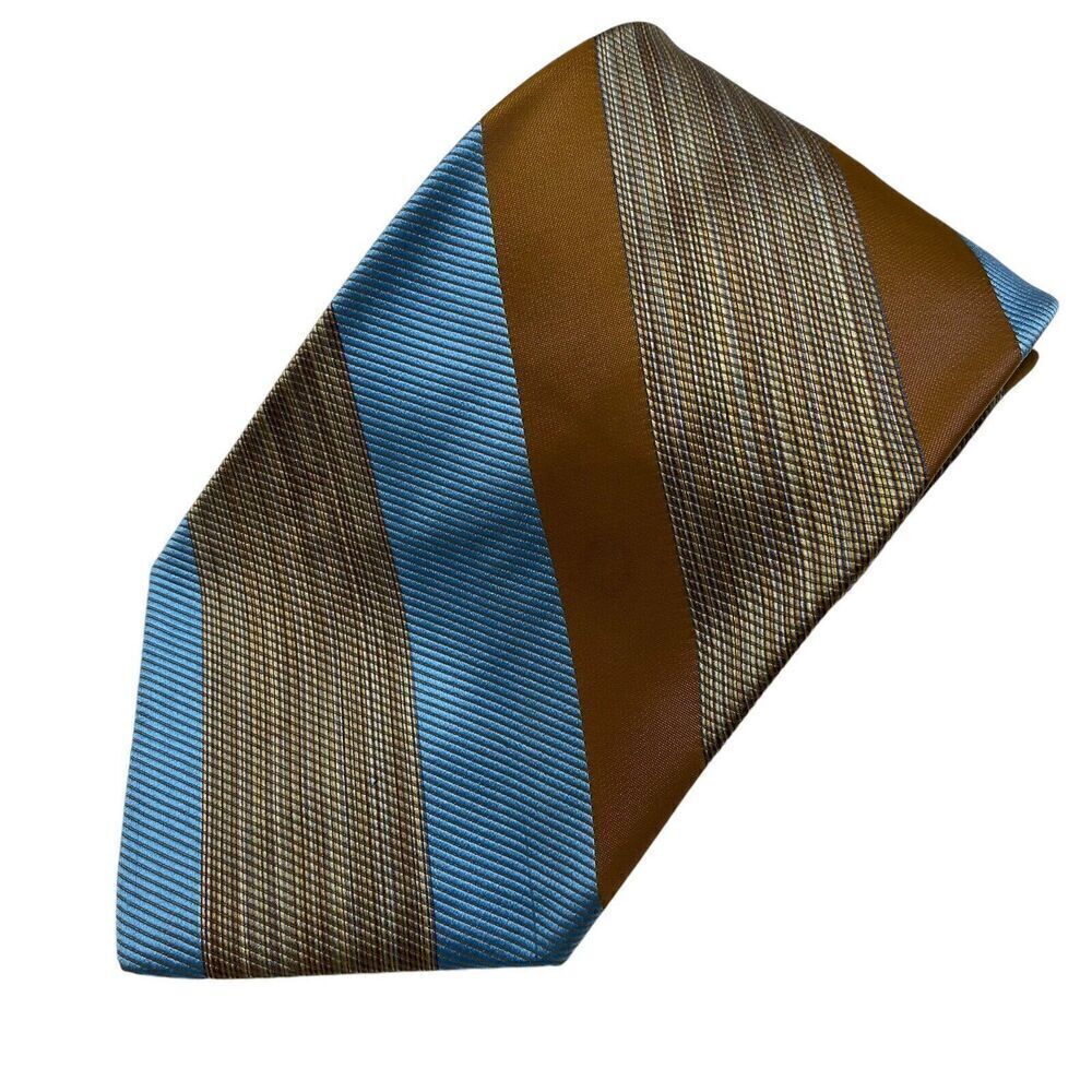 Vintage London 400  Men's Tie Necktie Wide Polyester Striped Brown Blue Classic